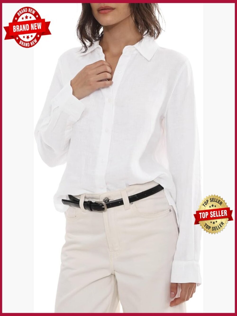 100% Linen Button Down Long Sleeve Blouse